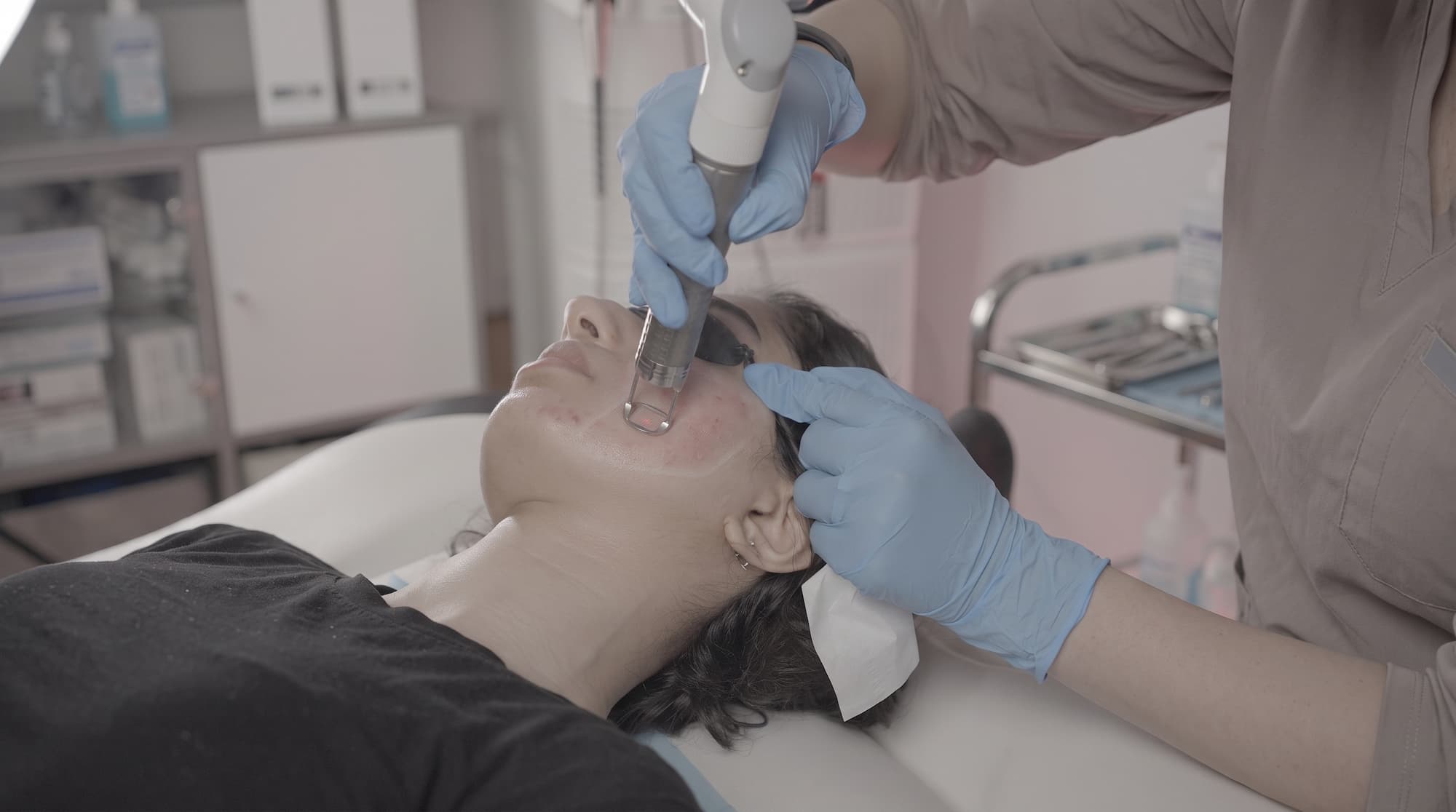 A patient receiving a precision laser treatment