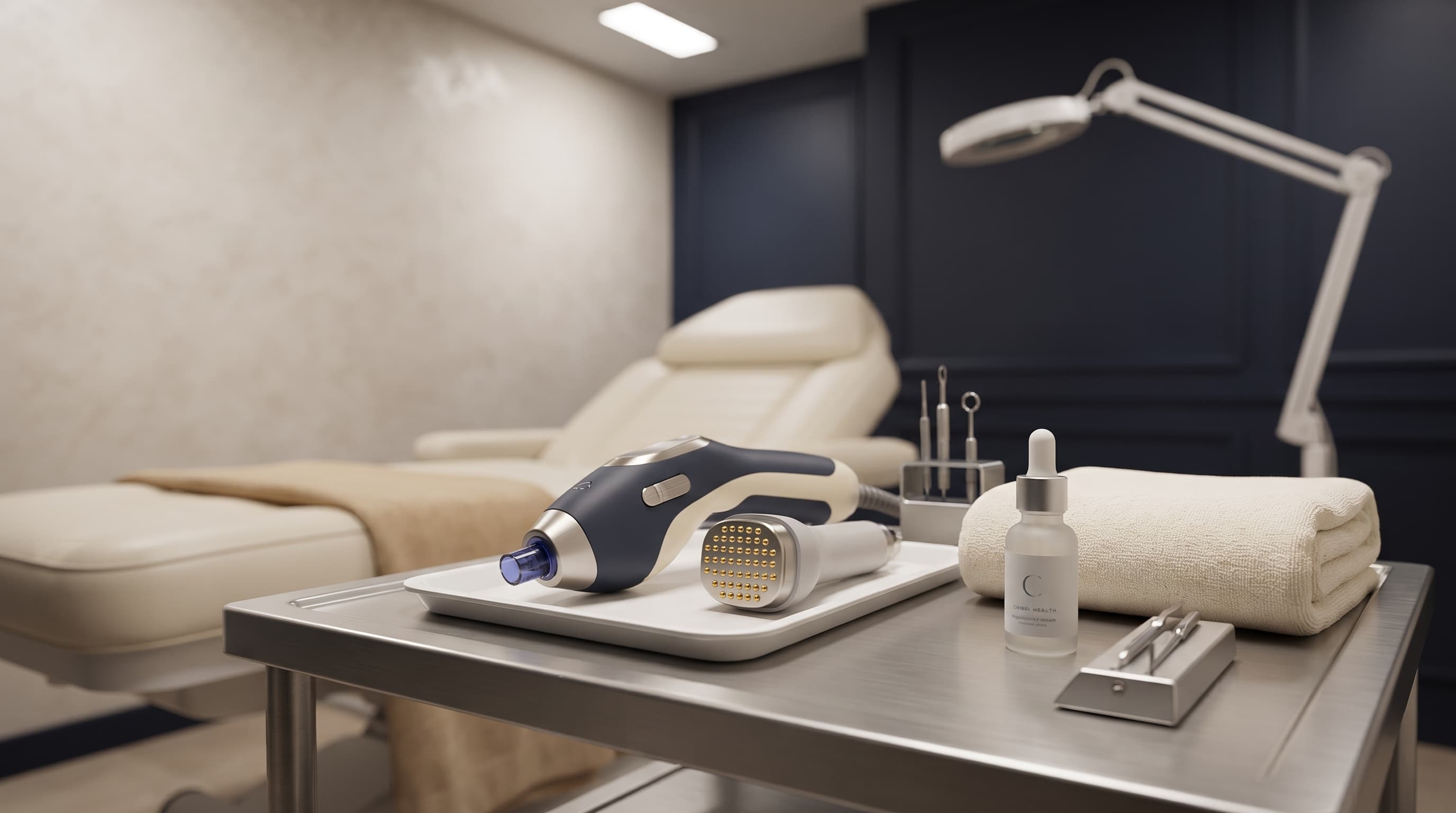 A Chisel Health aesthetic treatment room, prepared before a session