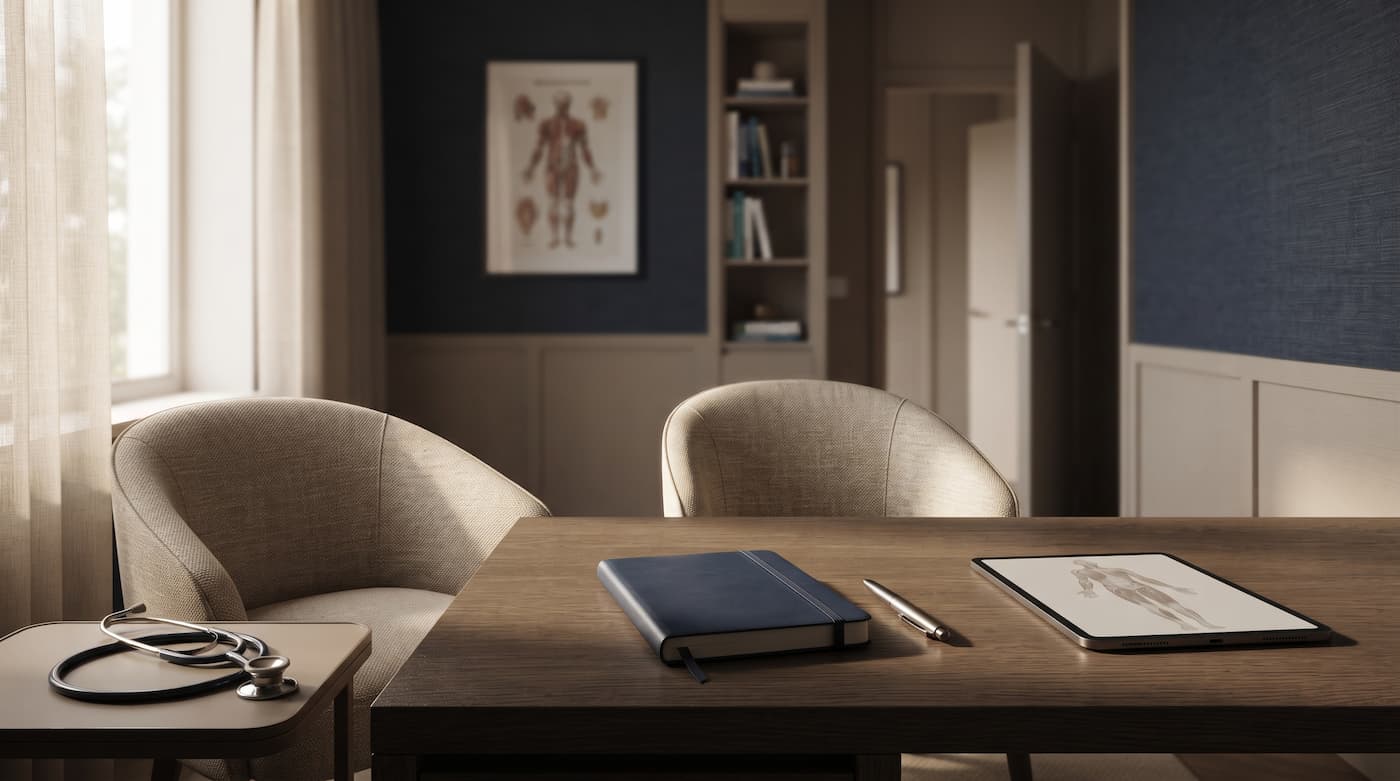 A private consultation room with two chairs facing each other